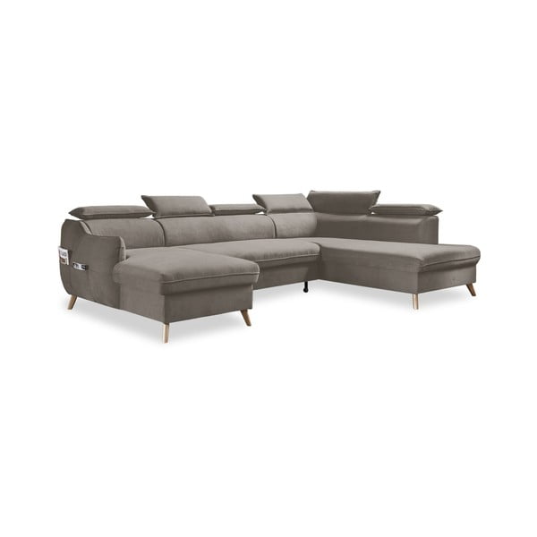 Sulankstoma kampinė sofa iš velveto šviesiai rudos spalvos (su dešiniuoju kampu/„U“ formos) Sweet Harmony – Miuform