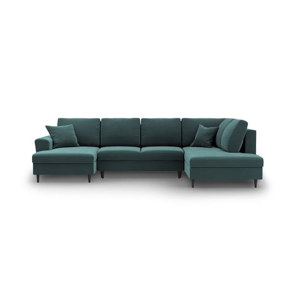 Smaragdinės spalvos iš velveto sulankstoma/su sandėliavimo vieta kampinė sofa (su dešiniuoju kampu/„U“ formos) Kyoto – Cosmopolitan Design