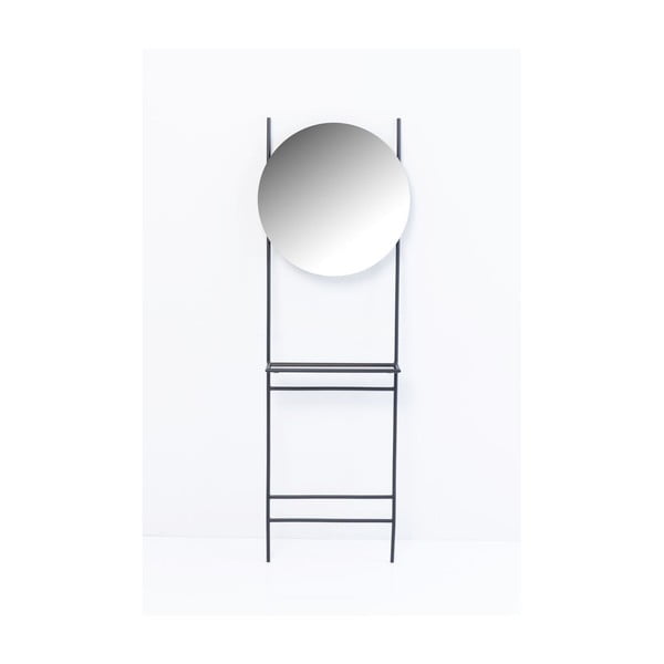 Juoda metalinė sieninė pakaba su lentyna ir veidrodžiu "Kare Design Moon", aukštis 184 cm