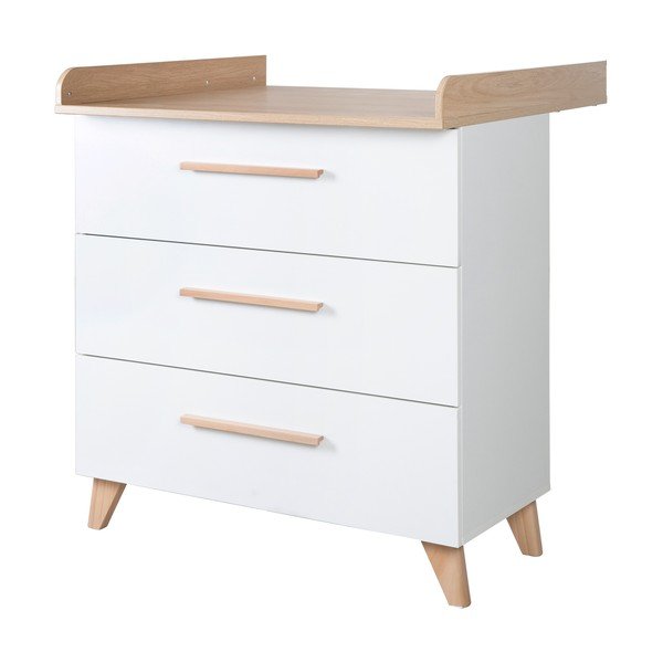 Su vystymo stalu vaikiška šoninė spintelė baltos spalvos iš ąžuolo 88,5x99x76 cm Léon – Roba