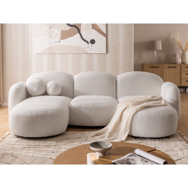 Kreminės spalvos kampinė sofa iš boucle („U“ formos) Orbit – Ropez-image-1