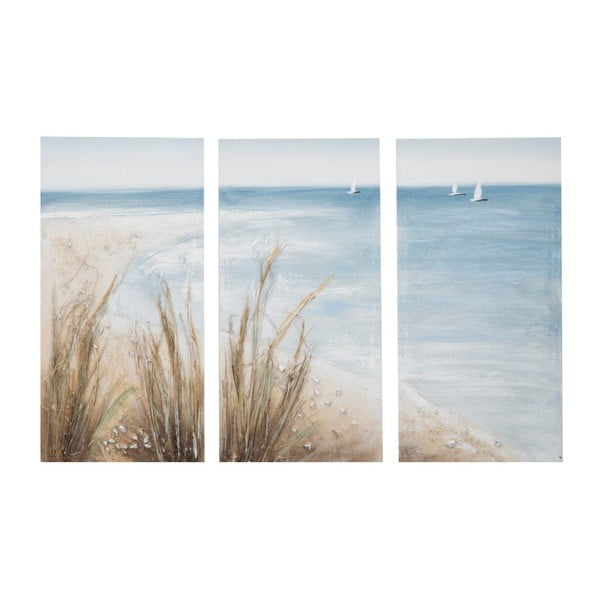 Trijų dalių rankomis tapytas paveikslas pušies medžio rėme Mauro Ferretti Paplūdimys, 90 x 60 cm