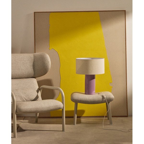 Violetinės spalvos/smėlio spalvos stalinis šviestuvas (aukštis 52 cm) su tekstiliniu gaubtu Toneric – Kave Home-image-1