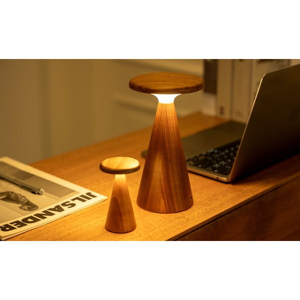 Tamsios natūralios spalvos stalinis šviestuvas LED (aukštis 14 cm) su mediniu gaubtu Sylva – Gingko-image-3