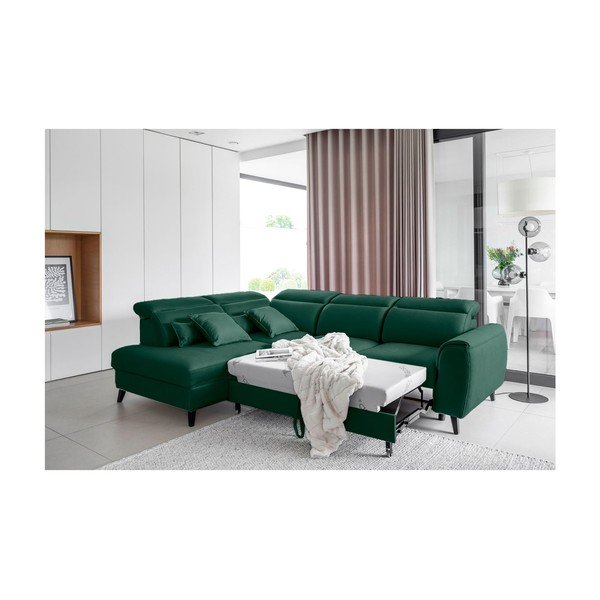 Žalios spalvos iš velveto sulankstoma/su sandėliavimo vieta kampinė sofa (su kairiuoju kampu/„L“ formos) Noble – ELTAP-image-4