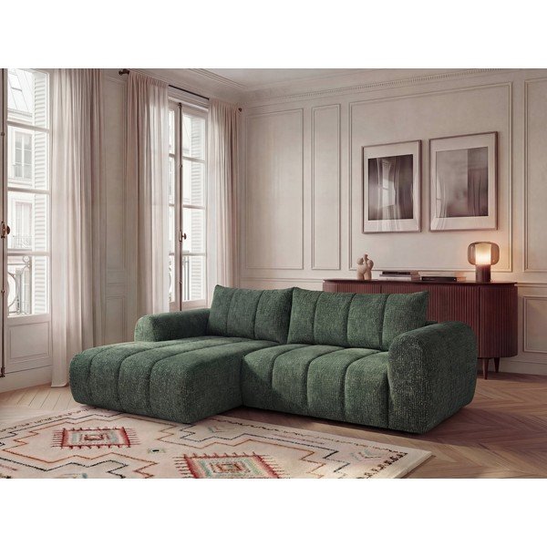 Tamsiai žalios spalvos kampinė sofa (su kairiuoju kampu/su gultu) Nesty – Bobochic Paris-image-1