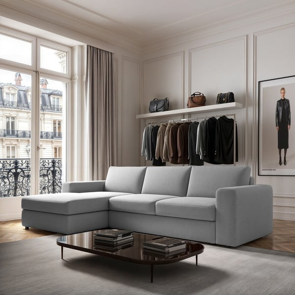 Šviesiai pilkos spalvos kampinė sofa (su kairiuoju kampu/su gultu) Baga – Rodier-image-1
