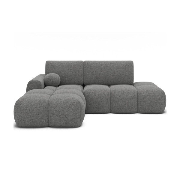 Pilkos spalvos sulankstoma/su sandėliavimo vieta kampinė sofa iš boucle (su kairiuoju kampu/su gultu) Vittario – ELTAP