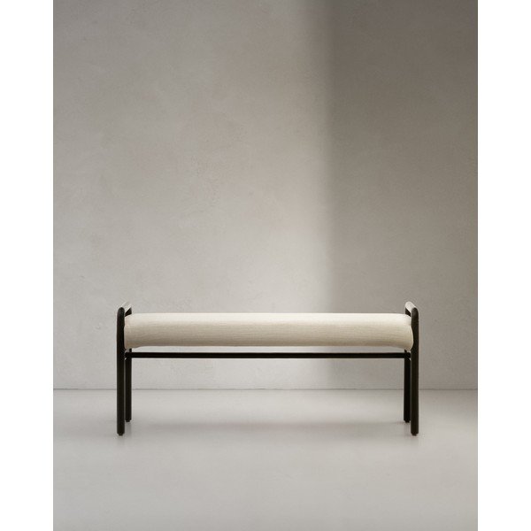 Juodos spalvos/kreminės spalvos iš šenilinio audinio suolas Macaret – Kave Home-image-4