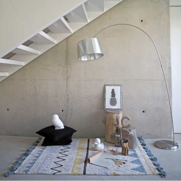 Skalbiamas/rankų darbo iš medvilnės vaikiškas kilimas kreminės spalvos 140x200 cm Azteca Vintage Blue – Lorena Canals-image-1