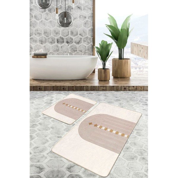 Smėlio spalvos iš velveto vonios kilimėliai 2 vnt. 60x100 cm – Mila Home-image-3