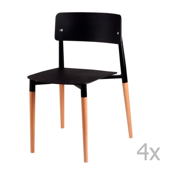 4 juodų valgomojo kėdžių su medinėmis kojelėmis rinkinys "sømcasa Claire