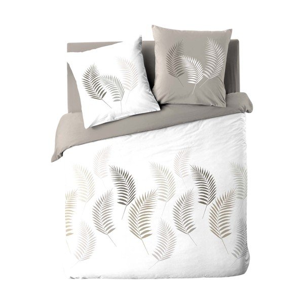 Baltos spalvos/taupe spalvos iš medvilnės dvigulė/itin ilga patalynė 240x220 cm Goyave – douceur d'intérieur