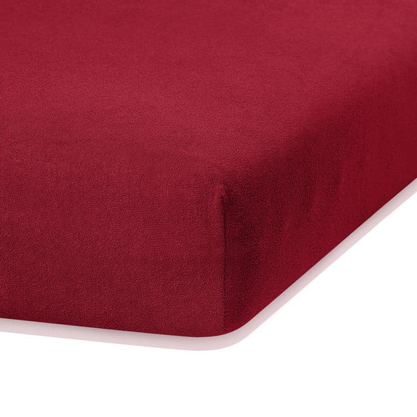 AmeliaHome Rubino tamsiai raudonos spalvos elastinga paklodė su dideliu medvilnės kiekiu, 140/160 x 200 cm
