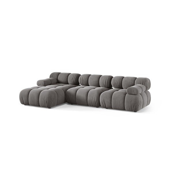 Šviesiai pilkos spalvos modulinė kampinė sofa iš velveto (su kairiuoju kampu/su gultu) – Micadoni -image-1