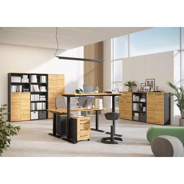 Reguliuojamas aukštis rašomasis stalas su ąžuolo dekoro stalviršiu 80x160 cm Agenda – Germania-image-1