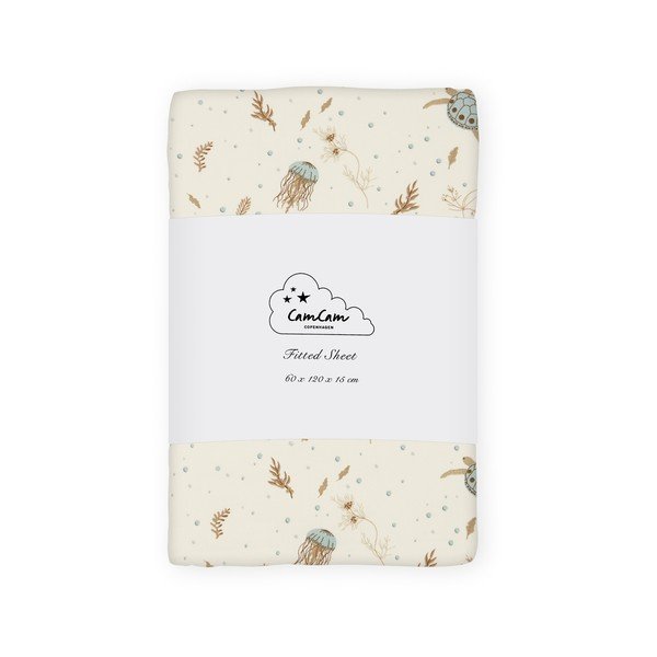 Šviesiai geltonos spalvos iš organiškos medvilnės vaikų patalynė vaikiškai lovai su guma 60x120 cm Sea Garden – Cam Cam Copenhagen