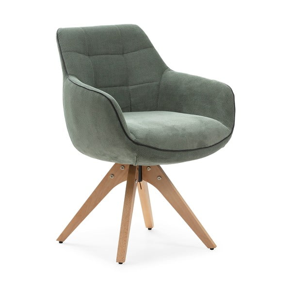 Žalios spalvos iš audinio valgomojo kėdžių komplektas su porankiais 2 vnt. Donatelo – Marckeric