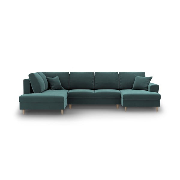 Smaragdinės spalvos iš velveto sulankstoma/su sandėliavimo vieta kampinė sofa (su kairiuoju kampu/„U“ formos) Kyoto – Cosmopolitan Design