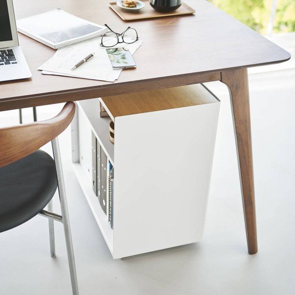 Baltos spalvos iš metalo lentyna ant ratukų 60x59x35 cm Tower – YAMAZAKI-image-3