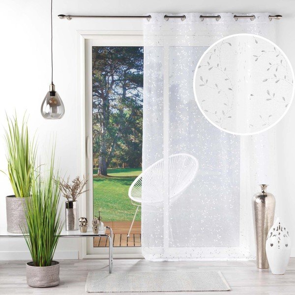Baltos spalvos/sidabrinės spalvos iš šydo permatoma užuolaida 140x240 cm Floressia – douceur d'intérieur-image-4