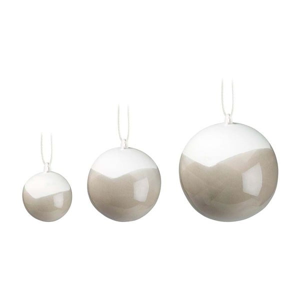 3 pilkų kalėdinių eglutės papuošalų rinkinys iš kaulinio porceliano Kähler Design Nobili