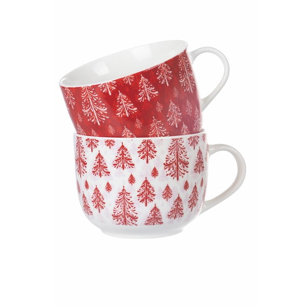 Raudonos ir baltos spalvos kalėdiniai puodeliai, 2 dalių rinkinys, pagaminti iš akmens masės 380 ml Xmas - VDE Tivoli 1996