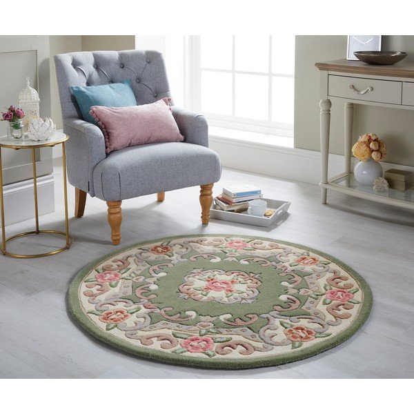 Žalias vilnonis kilimas Flair Rugs Aubusson, ⌀ 120 cm-image-1