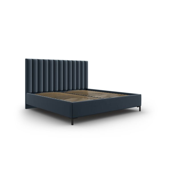 Dvigulė lova tamsiai mėlynos spalvos audiniu dengta su sandėliavimo vieta su lovos grotelėmis 160x200 cm Casey – Mazzini Beds