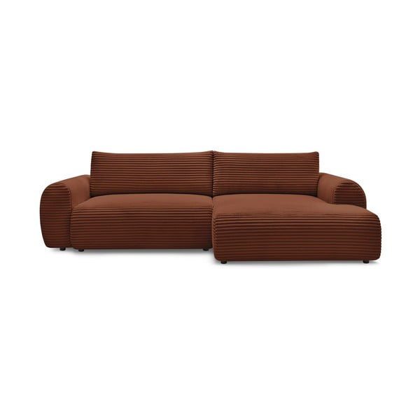 Iš kordinio velveto sulankstoma kampinė sofa raudonos plytų spalvos (su dešiniuoju kampu) Lucien – Bobochic Paris