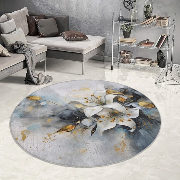 Skalbiamas apvalios formos kilimas mėlynos spalvos/pilkos spalvos ø 120 cm Golden Lilly – Mila Home-image-1