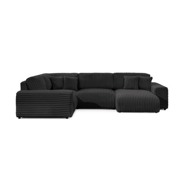 Tamsiai pilkos spalvos kampinė sofa iš kordinio velveto (su kairiuoju kampu/„U“ formos) Justin – Ropez-image-3