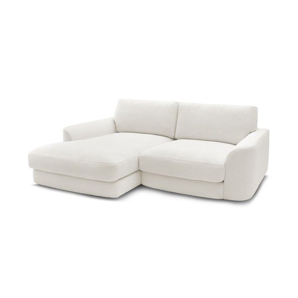 Baltos spalvos kampinė sofa iš boucle (su kairiuoju kampu/su gultu) Leonore – Bobochic Paris