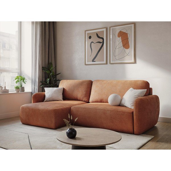 Smėlio spalvos iš šenilinio audinio sulankstoma/su sandėliavimo vieta kampinė sofa (su dešiniuoju kampu/su gultu) Lilo – Makamii-image-1