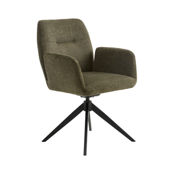Žalios spalvos iš audinio valgomojo kėdė su porankiais Roxana – Unique Furniture