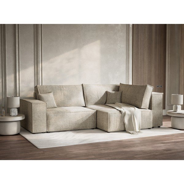 Smėlio spalvos sulankstoma/su sandėliavimo vieta kampinė sofa iš šenilinio audinio (su dešiniuoju kampu/„L“ formos) Tonga – Maison de Rêve-image-4