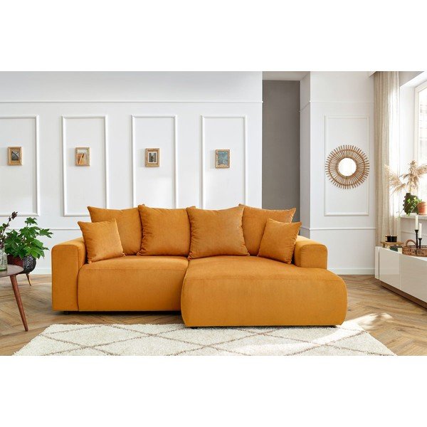 Iš velveto kampinė sofa ochros spalvos Enjoy – Bobochic Paris-image-1