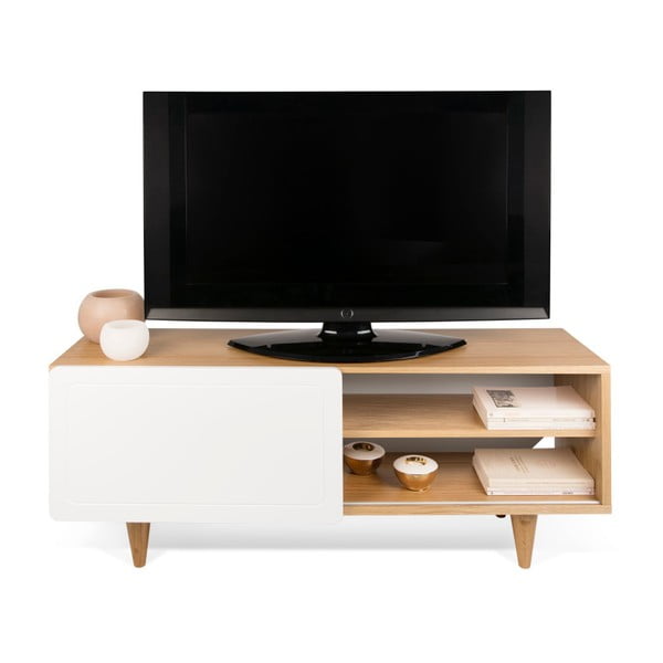 Ąžuolo medžio dekoro TV staliukas su baltomis detalėmis TemaHome Nyla