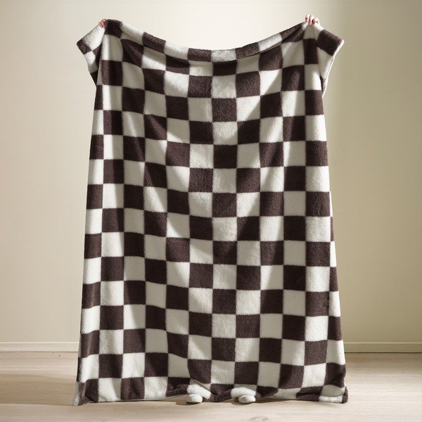 Baltos spalvos/tamsiai rudos spalvos antklodė ir pledas 130x170 cm Cosy Soft Checkerboard – Catherine Lansfield-image-1