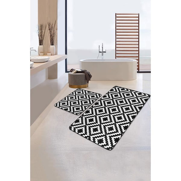 Vonios kilimėliai baltos spalvos/juodos spalvos 2 vnt. 60x100 cm – Mila Home-image-1