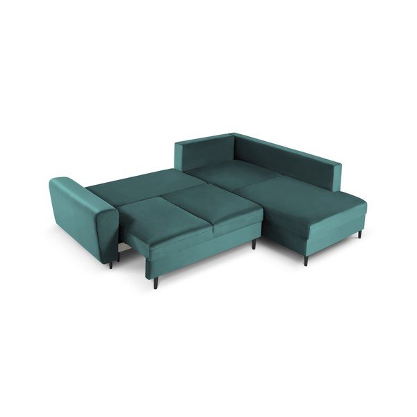 Smaragdinės spalvos iš velveto sulankstoma/su sandėliavimo vieta kampinė sofa (su dešiniuoju kampu/„L“ formos) Kyoto – Cosmopolitan Design-image-2