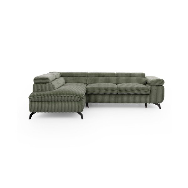 Žalios spalvos kampinė sofa iš kordinio velveto (su kairiuoju kampu/„L“ formos) Marbeya  – Ropez