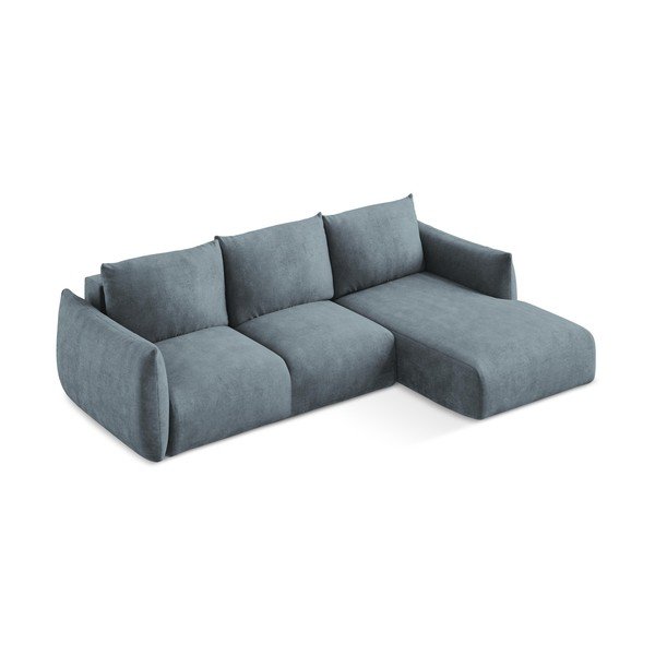 Mėlynos spalvos iš šenilinio audinio sulankstoma kampinė sofa (su dešiniuoju kampu/su gultu) Leila – Makamii-image-4