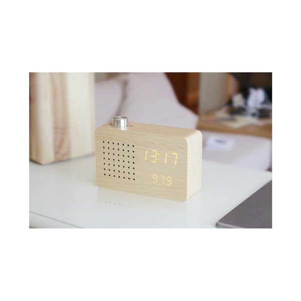 Smėlio spalvos žadintuvas su geltonu LED ekranu ir radijo imtuvu "Gingko Radio Click Clock-image-1