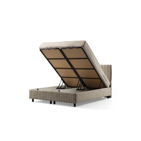 Viengulė lova smėlio spalvos audiniu dengta su sandėliavimo vieta su lovos grotelėmis 120x200 cm Safir – Kalune Design-image-2