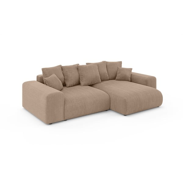 Smėlio spalvos iš kordinio velveto sulankstoma/su sandėliavimo vieta kampinė sofa (kintama) Luma – Ropez-image-2