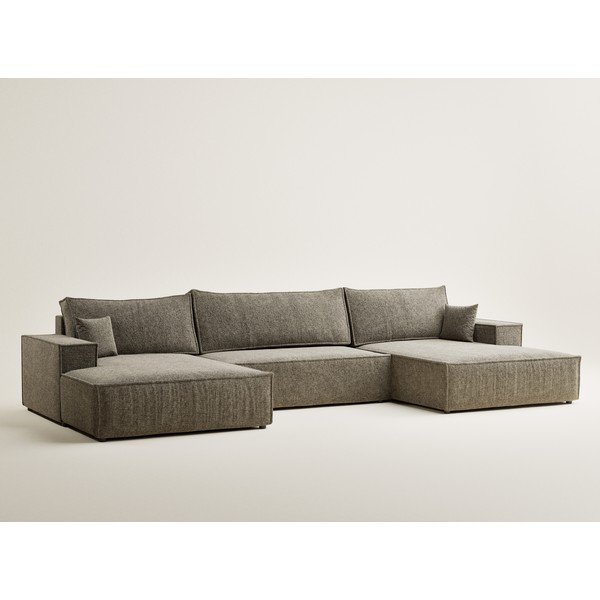 Rudos spalvos sulankstoma/su sandėliavimo vieta kampinė sofa iš šenilinio audinio („U“ formos) Kyoto – Maison de Rêve-image-2