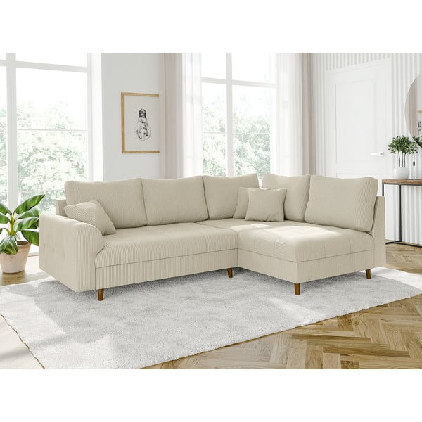 Smėlio spalvos iš kordinio velveto kampinė sofa (su dešiniuoju kampu/„L“ formos) Ariella – Ropez-image-3