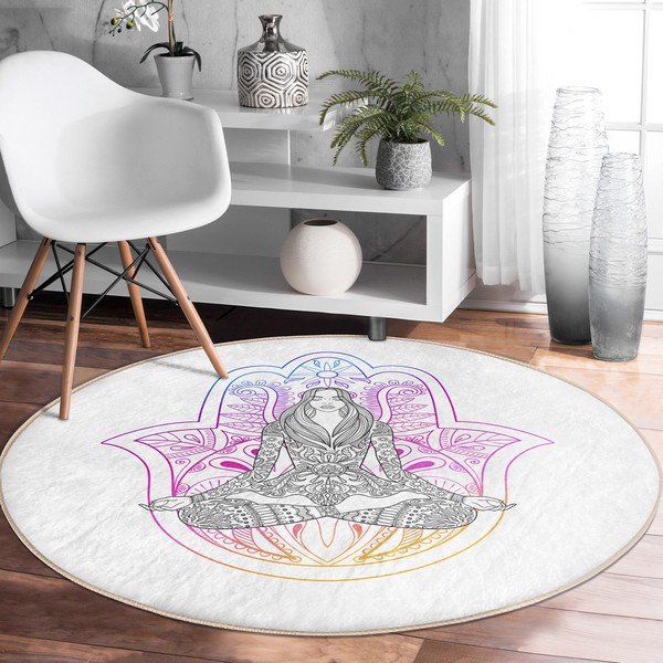 Skalbiamas/robotiniams dulkių siurbliams apvalios formos kilimas baltos spalvos ø 120 cm Comfort – Mila Home-image-1