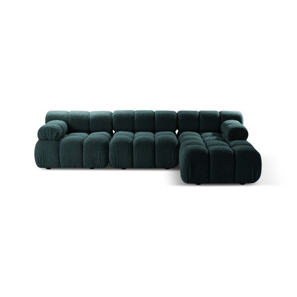 Smaragdinės spalvos modulinė kampinė sofa iš boucle (su dešiniuoju kampu/su gultu) – Micadoni 